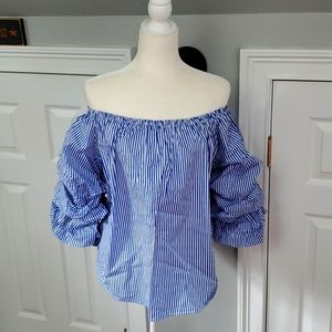 Nautical Ruffled off the shoulder blouse